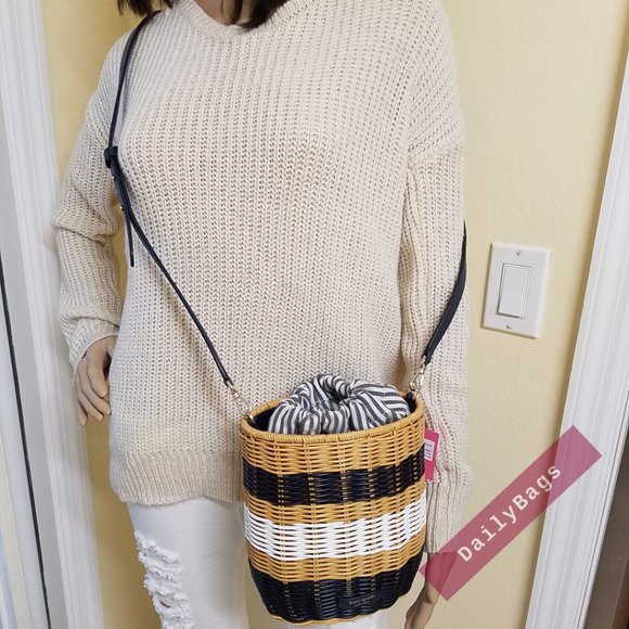 KATE SPADE BUOY WICKER MEDIUM BUCKET BAG CROSSBODY BLUE MULTI PXR00427 NWT $399 - Picture 4 of 10